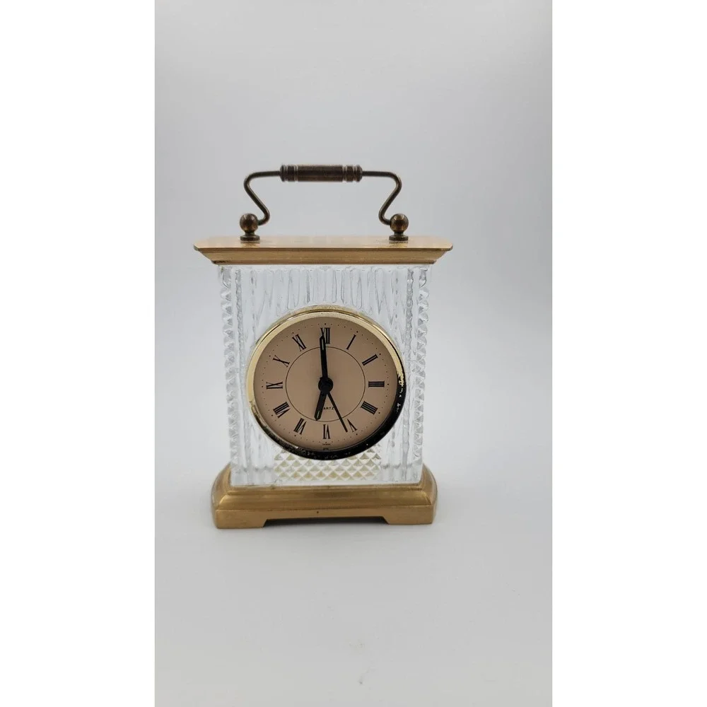 Fifth Ave heavy glass‎ & brass carriage clock Brass Crystal